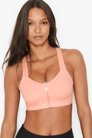 Apricot Frost Orange Victoria's Secret Knockout High Impact Racerback Zip Up Sports Bra | 9612EWOZI