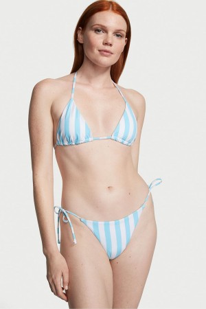 Aqua Blue Cabana Stripe Victoria's Secret Swim Bikini Top | 6745YKGWJ