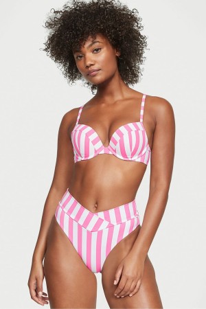 Aqua Blue Cabana Stripe Victoria's Secret Swim Bikini Bottom | 2794UBWOJ