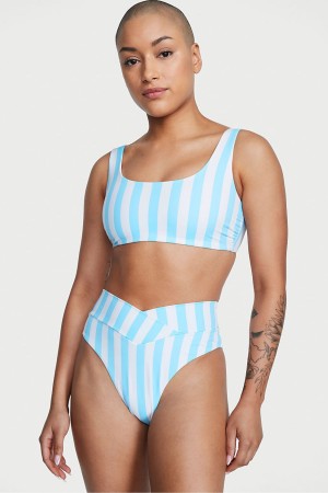 Aqua Blue Cabana Stripe Victoria's Secret Swim Bikini Bottom | 4987YBIWZ