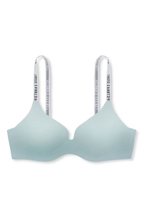 Aqua Crystal Blue Victoria's Secret The T-Shirt Smooth Logo Strap Lightly Lined Non Wired T-Shirt Bra | 9208UTOZH