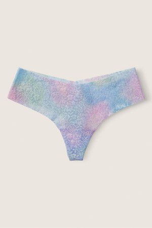 Arctic Ice Blue Victoria's Secret No Show Thong Lace Knickers | 5938LNPUB