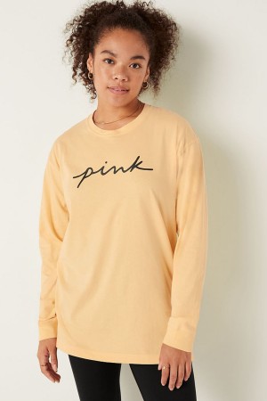 Atomic Pink Sans Logo Victoria's Secret Cotton Long Sleeve Campus T-Shirt | 0785FYNSC