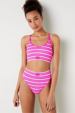 Atomic Pink Striped Victoria's Secret High Waist Rib Seamless Bikini Bottoms | 3712WSAHV