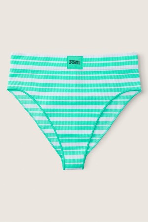 Atomic Pink Striped Victoria's Secret High Waist Rib Seamless Bikini Bottoms | 7498MWHPU