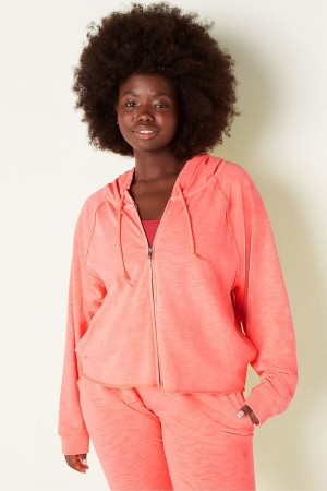 Atomic Pink Victoria's Secret Cotton Slub Crop Cut Off Full Zip Hoodie | 2967TDSAC