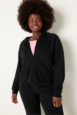 Atomic Pink Victoria's Secret Cotton Slub Crop Cut Off Full Zip Hoodie | 1042IOCWH