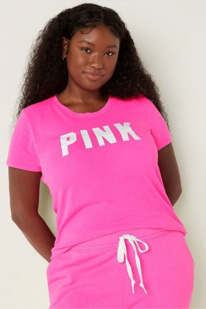 Atomic Pink Victoria's Secret Logo Short Sleeve T-Shirt | 6348ZFHOV