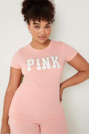 Atomic Pink Victoria's Secret Logo Short Sleeve T-Shirt | 8514WEZRO