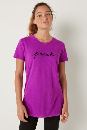 Atomic Pink Victoria's Secret Logo Short Sleeve T-Shirt | 6839AHEGI