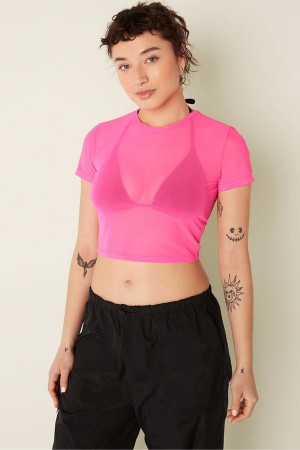 Atomic Pink Victoria's Secret Mesh Short Sleeve T-Shirt | 7190CVIHY