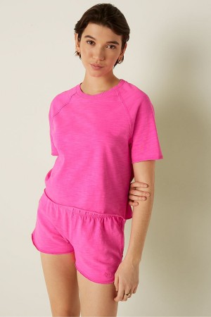 Atomic Pink Victoria's Secret Summer Lounge Cotton Pyjama Short Sleeve TShirt | 8270CUYVS