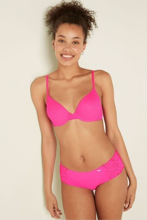 Atomic Pink Victoria's Secret Wear Everywhere Lace Push Up T-Shirt Bra | 2087XLSJZ