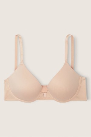 Beige Nude Victoria's Secret Wear Everywhere Front Fastening Push Up T-Shirt Bra | 7418HVLFE