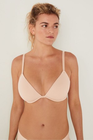 Beige Nude Victoria's Secret Wear Everywhere Smooth Lightest Lined T-Shirt Bra | 9428TLNIX