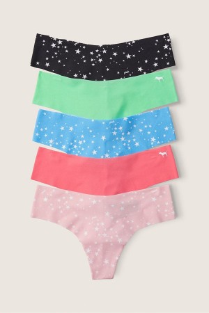 Black/Blue/Pink/Green Star Victoria's Secret No-Show No Show Thong Knickers 5 Pack | 5179CKSNQ