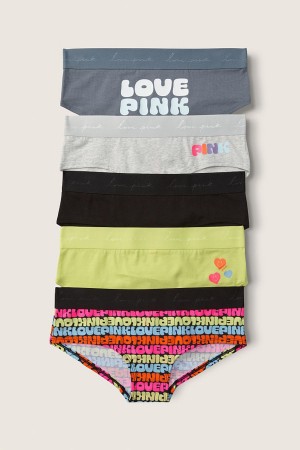 Black/Grey/Green Logo Print Victoria's Secret Cotton Hipster Knickers 5 Pack | 6901GTXSY