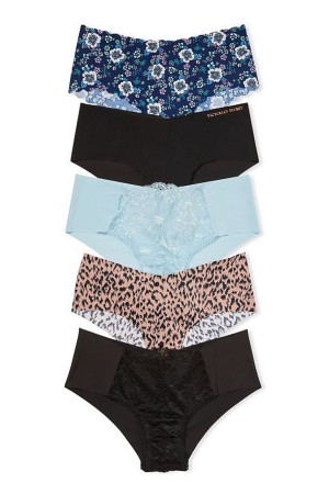 Black/Leopard/Blue Victoria's Secret Sexy Illusions by Victorias Secret No Show Cheeky Knickers 5 Pack | 1560ADHCT