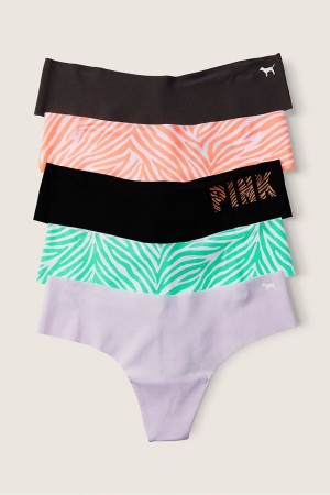 Black/Orange/Purple/Green Zebra Print Victoria's Secret No-Show No Show Thong Knickers 5 Pack | 2908TYDCM