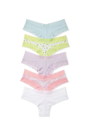 Black/Pink/Purple Victoria's Secret Stretch Cotton Lace Trim Cheeky Cotton Knickers 5 Pack | 0629KXFPJ