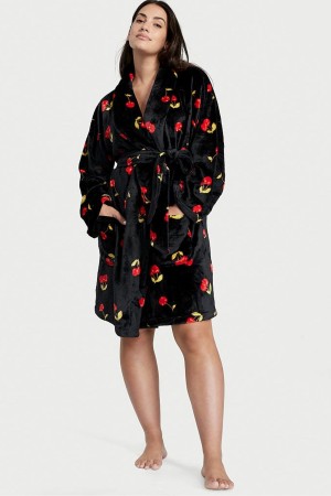 Black Cherries Victoria's Secret Cosy Short Dressing Gown | 8653JEVZN