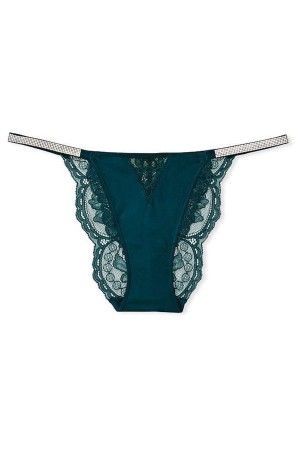 Black Ivy Green Victoria's Secret Very Sexy Lace Shine Strap Thong Knickers | 1748SWLIE