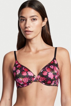 Black Pink Floral Victoria's Secret Body by Victoria Smooth Full Cup Push Up Bra | 9805GXQVZ