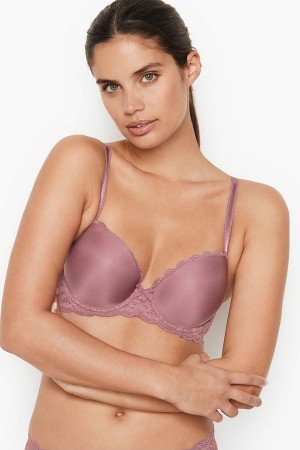 Black Victoria's Secret Dream Angels Smooth Lace Wing Lightly Lined Demi Bra | 7409TGBHI