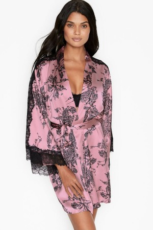 Black Victoria's Secret Lace Inset Kimono Robe | 3701LIXAF