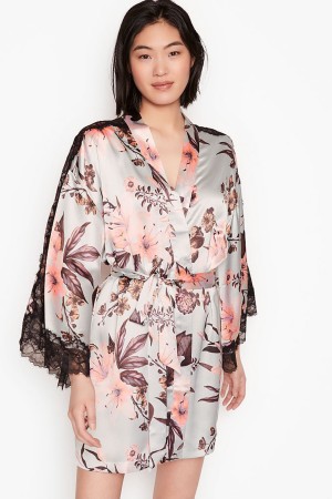 Black Victoria's Secret Lace Inset Kimono Robe | 8345PORCZ