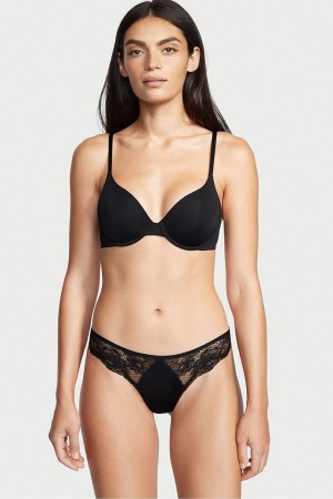 Black Victoria's Secret Lace Thong Knickers | 7439JEUBL