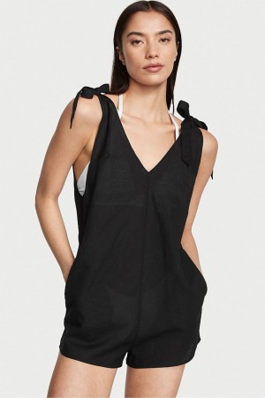 Black Victoria's Secret Linen Playsuit Cover Up | 2974WFMLG