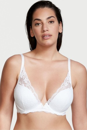 Black Victoria's Secret Love Cloud Lace Half Pad Plunge Bra | 2198GPNZX