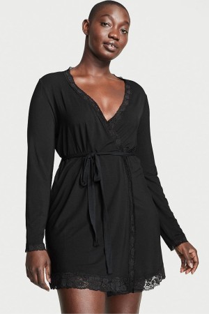 Black Victoria's Secret Modal Short Long Sleeve Robe | 5261GNLYZ