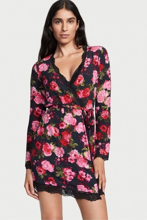 Black Victoria's Secret Modal Short Long Sleeve Robe | 1248BJYVG