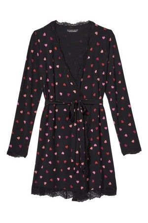 Black Victoria's Secret Modal Short Long Sleeve Robe | 3820NHITZ