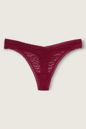 Black Victoria's Secret No-Show Lace Logo Thong Knickers | 8512NLVBW