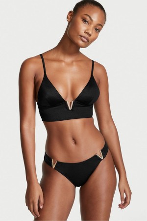 Black Victoria's Secret Plunge Triangle Bikini Top | 4375XDHVL