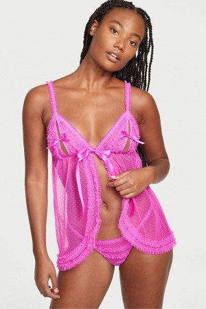 Black Victoria's Secret Ruffle Peekaboo Babydoll | 8241RXTFZ