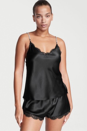 Black Victoria's Secret Satin Lace Back Cami Set | 9672NWCQH