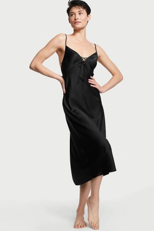 Black Victoria's Secret Satin Midi Slip | 3261VKDXC