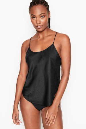 Black Victoria's Secret Satin Racerback Cami Pyjama Top | 1854IHSUX