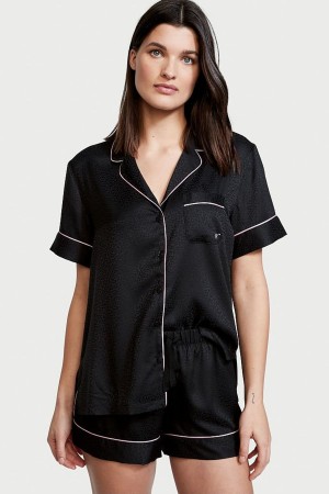 Black Victoria's Secret Satin Short Pyjamas | 3615LFQHE