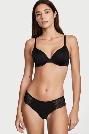 Black Victoria's Secret Sexy Illusions by Victorias Secret No Show Lace Thong Knickers | 1497CTEFJ