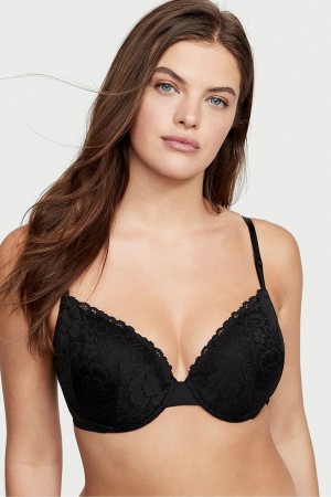 Black Victoria's Secret Sexy Tee Lace Lightly Lined T-Shirt Bra | 1360JPOZE