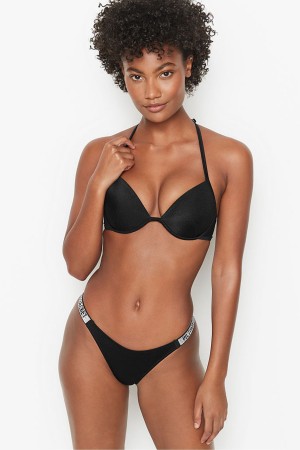 Black Victoria's Secret Shine Strap Swim Bikini Bottom | 6529MZDJA