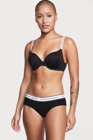 Black Victoria's Secret Stretch Cotton Logo Knickers | 1483VYBPL