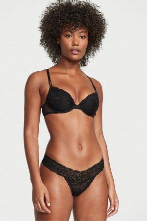 Black Victoria's Secret The Lacie Lace Thong Knickers | 3508ITNGY