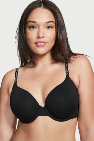 Black Victoria's Secret The T-Shirt Push Up Logo Strap Bra | 9821MWZEP