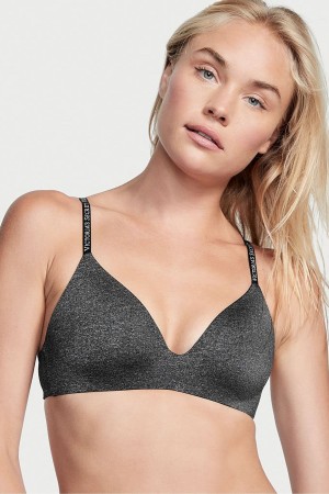 Black Victoria's Secret The T-Shirt Smooth Logo Strap Lightly Lined Non Wired T-Shirt Bra | 9645IUVLB